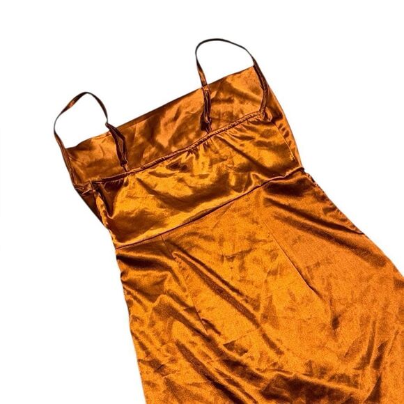 Nikasha X ANTHROPOLOGIE women’s burnt orange Ruched Mini slip Dress size 2 - Picture 8 of 11